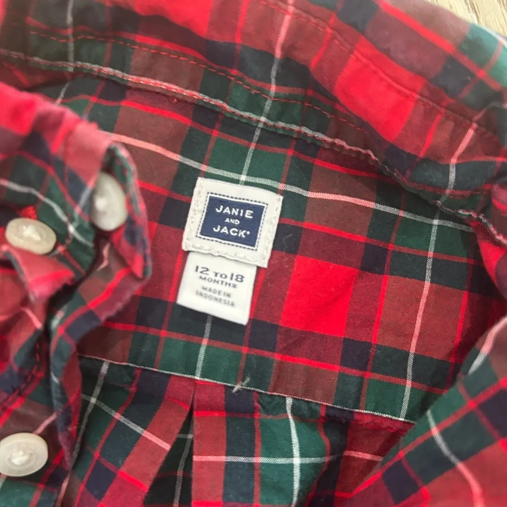 Janie and Jack Red and Green Plaid Button Down Shirt - Picture 4 of 6